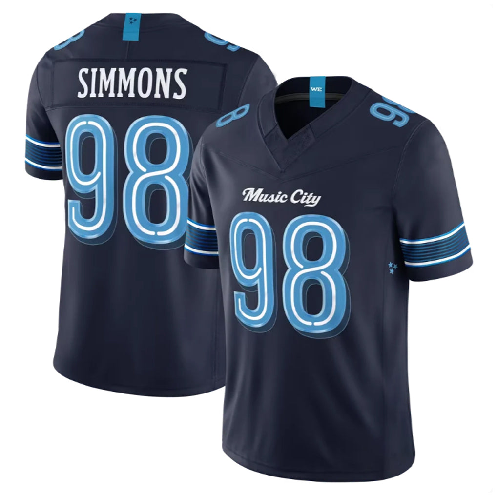T.Titans #98 Jeffery Simmons Player Navy 2026 Rivalries Collection Limited Home Game Gdoa Stitched Jerseys