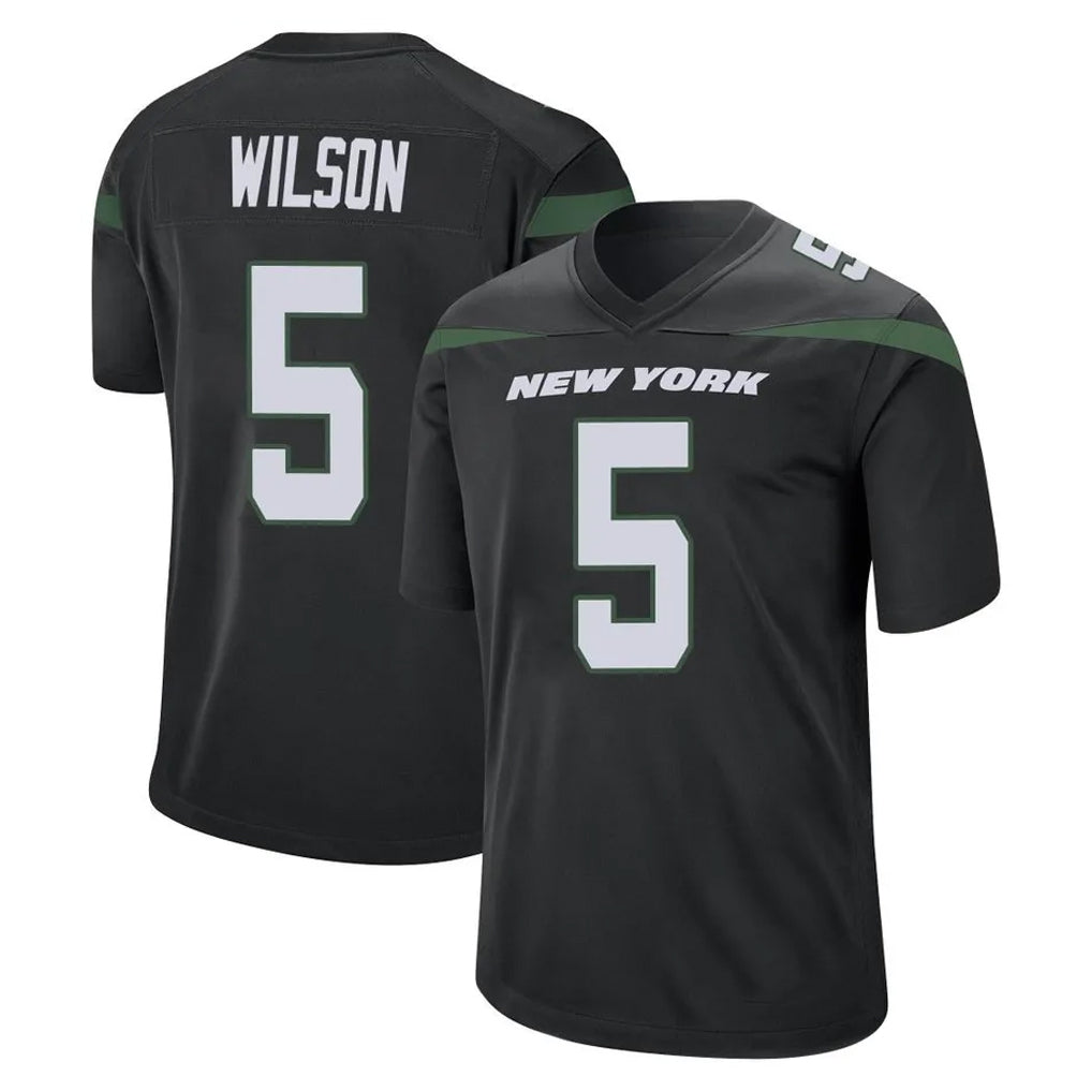 NY.Jets #5 Garrett Wilson Player Stealth Black Home Game Gdoa Stitched Jerseys