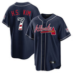 A.Braves #7 Ha-Seong Kim Player Navy USA 250 Fourth Of July Limited Home Game Gdoa250Ys Stitched Jerseys