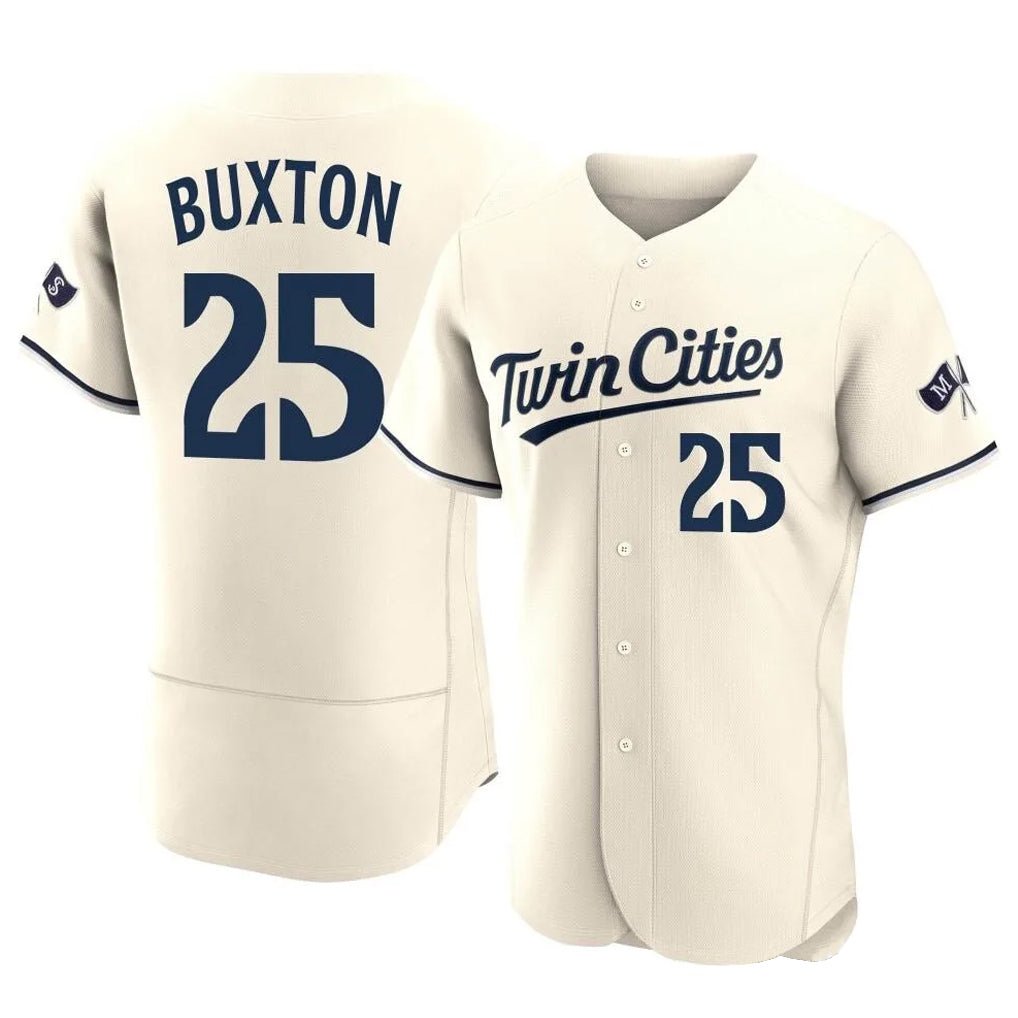 M.Twins #25 Byron Buxton Player Cream Home Limited Elite Fdoa Stitched Jerseys