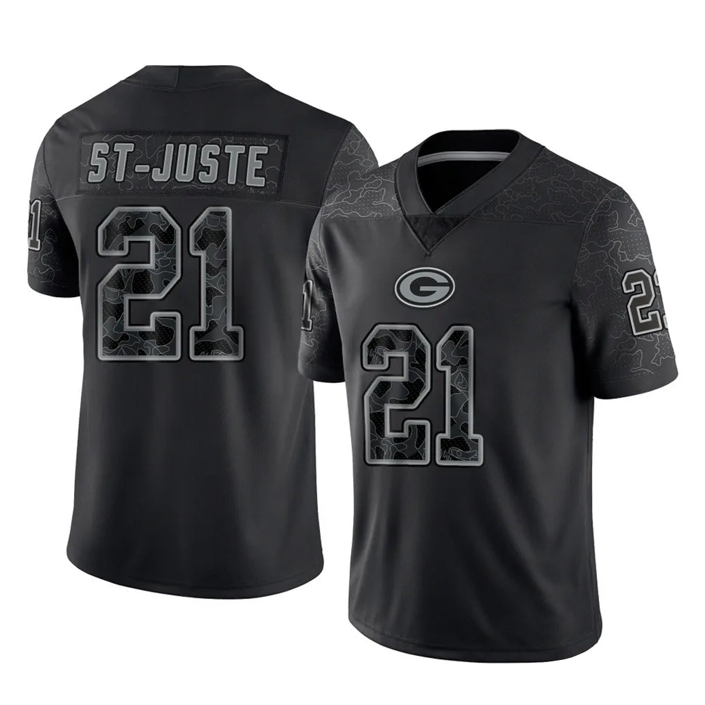 GB.Packers #21 Benjamin St-Juste Player Black Reflective Limited Home Game Gdoa Stitched Jerseys