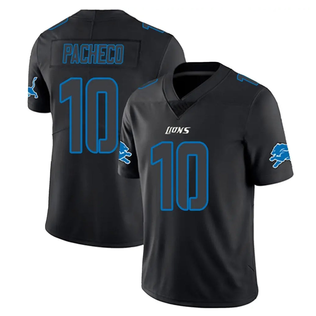 D.Lions #10 Isiah Pacheco Player Black Impact Limited Home Game Gdoa Stitched Jerseys