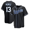 KC.Royals #13 Salvador Perez Player Black Carbon Fashion Home Game Gdoa Stitched Jerseys