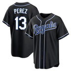 KC.Royals #13 Salvador Perez Player Black Carbon Fashion Home Game Gdoa Stitched Jerseys
