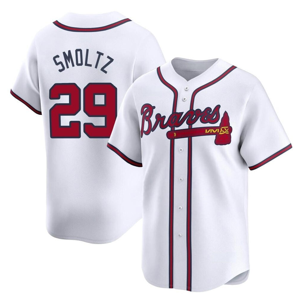 A.Braves #29 John Smoltz Player White Limited Home Game Gdoa Stitched Jerseys