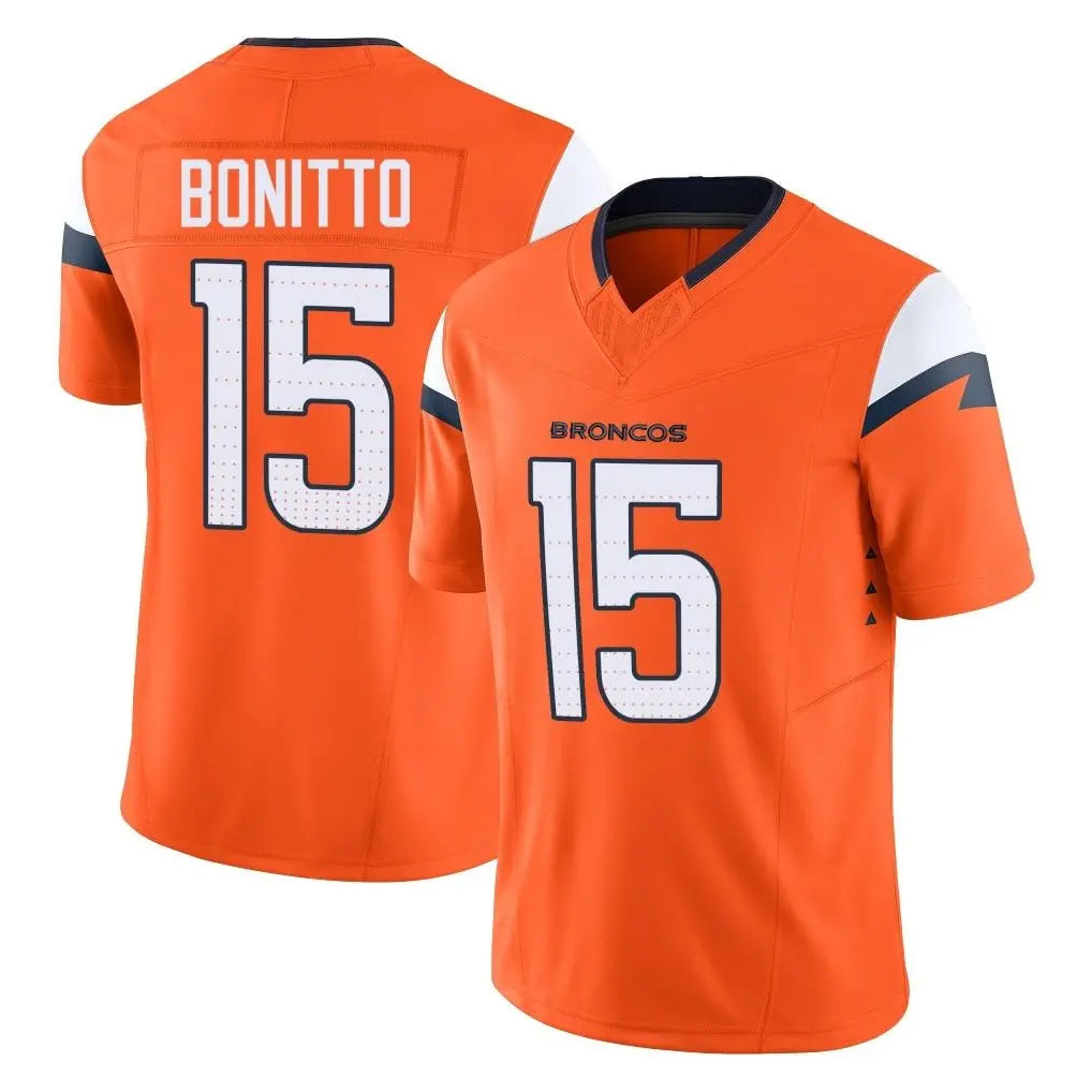 D.Broncos #15 Nik Bonitto Player Orange Vapor F.U.S.E. Limited Home Game Ddoa Stitched Jerseys