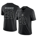 NO.Saints #20 Pete Werner Player Black Limited Reflective Home Game Gdoa Stitched Jerseys