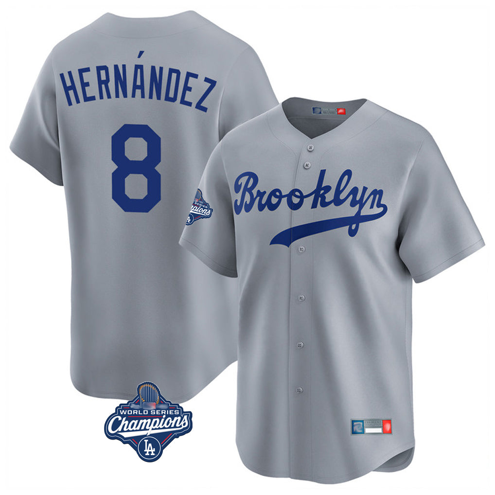 LA.Dodgers #8 Enrique Hern¨¢ndez Player Gray World Series Meet Game Limited Home Fdoa Stitched Jerseys