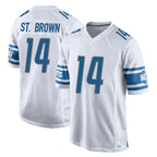 D.Lions #14 Amon-Ra St. Brown Player White Home Game Gdoa Stitched Jerseys