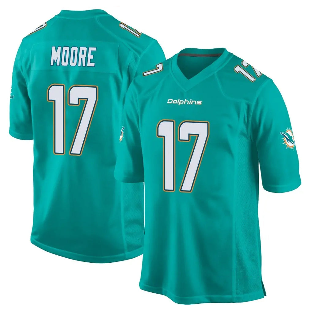 M.Dolphins #17 Trey Moore Player Aqua Team Color Home Game Gdoa Stitched Jerseys