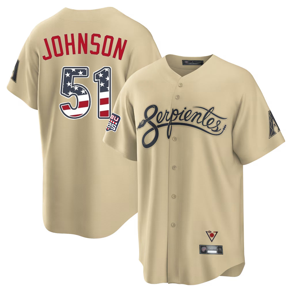 A.Diamondbacks #51 Randy Johnson Player Tan USA 250 Fourth of July Home Game Gdoa250Ys Stitched Jerseys