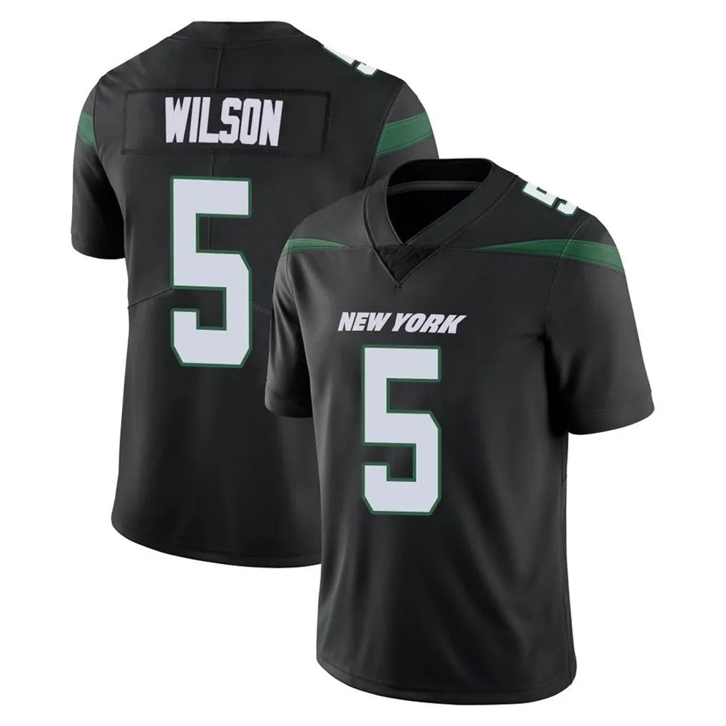 NY.Jets #5 Garrett Wilson Player Stealth Black Limited Vapor Home Game Gdoa Stitched Jerseys