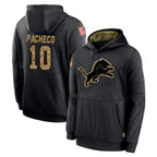 D.Lions #10 Isiah Pacheco Player Black Salute to Service Hoodies Limited Game Gdoa Stitched Jerseys