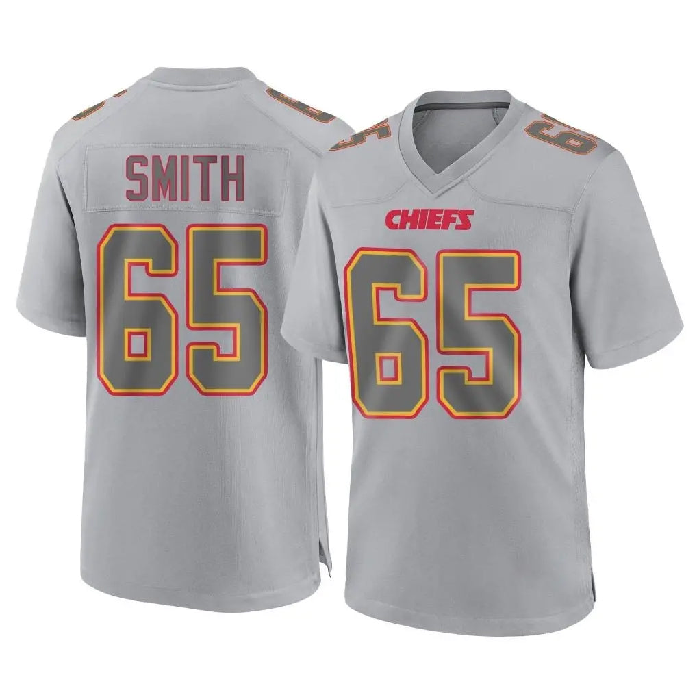 KC.Chiefs #65 Trey Smith Player Gray Atmosphere Fashion Game Gdoa Stitched Jerseys