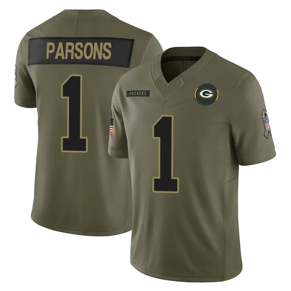 GB.Packers #1 Micah Parsons Player Olive 2025 Salute To Service Limited Home Game Gdoa Stitched Jerseys
