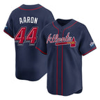 A.Braves #44 Hank Aaron Player Navy 2025 Speedway Classic Home Game Gdoa Stitched Jerseys