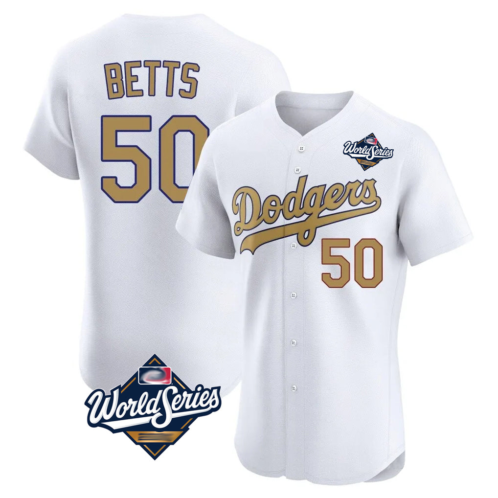 LA.Dodgers #50 Mookie Betts Player Gold World Series Limited Elite Home Fdoa Stitched Jerseys