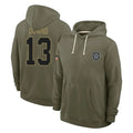 D.Cowboys #13 Caleb Downs Player Olive Salute to Service Pullover Hoodies Limited Gdoa Stitched Jerseys