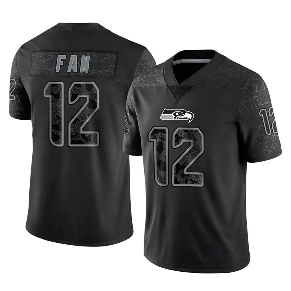 S.Seahawks #12 12th Fan Player Black Limited Reflective Home Game Gdoa Stitched Jerseys