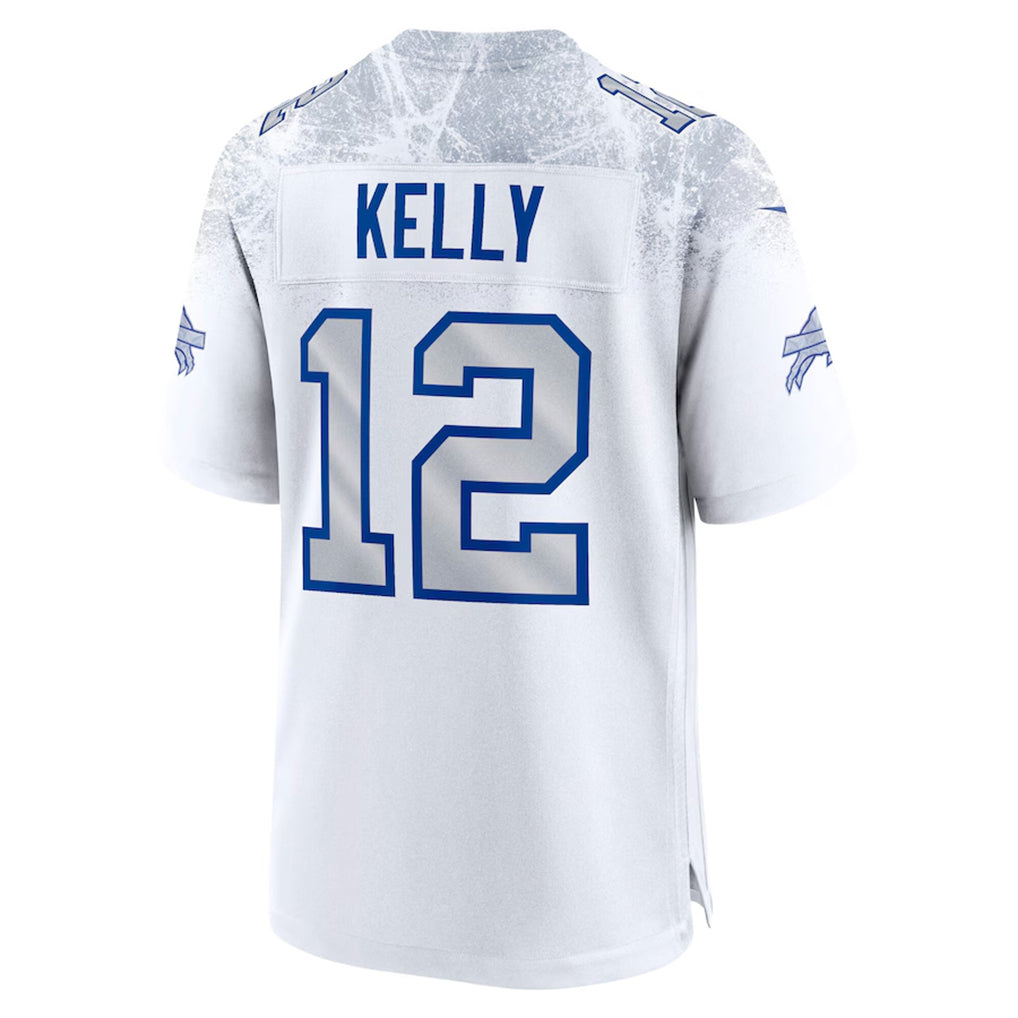 B.Bills #12 Jim Kelly Player White Rivalries Collection Game Gdoa Stitched Jerseys