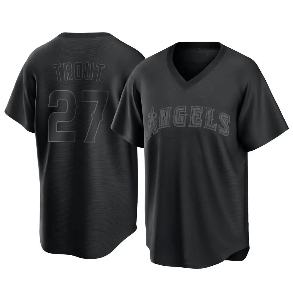 LA.Angels #27 Mike Trout Player Black Pitch Fashion T-shirt Fdoa Stitched Jerseys