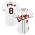 B.Orioles #8 Cal Ripken Player White Mitchell & Ness Home Game Gdoa Stitched Jerseys