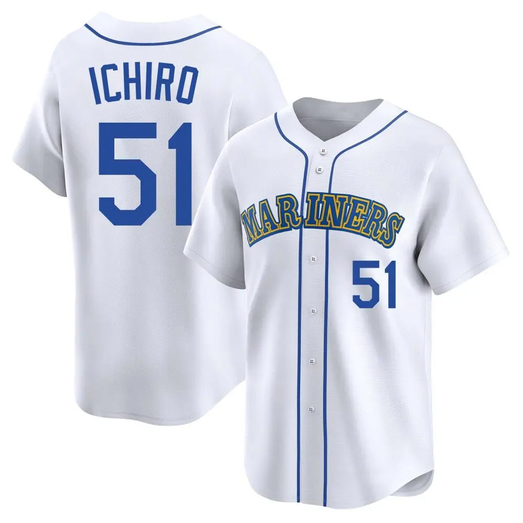 S.Mariners #51 Ichiro Suzuki Player White Pitch Fashion Game Fdoa Stitched Jerseys