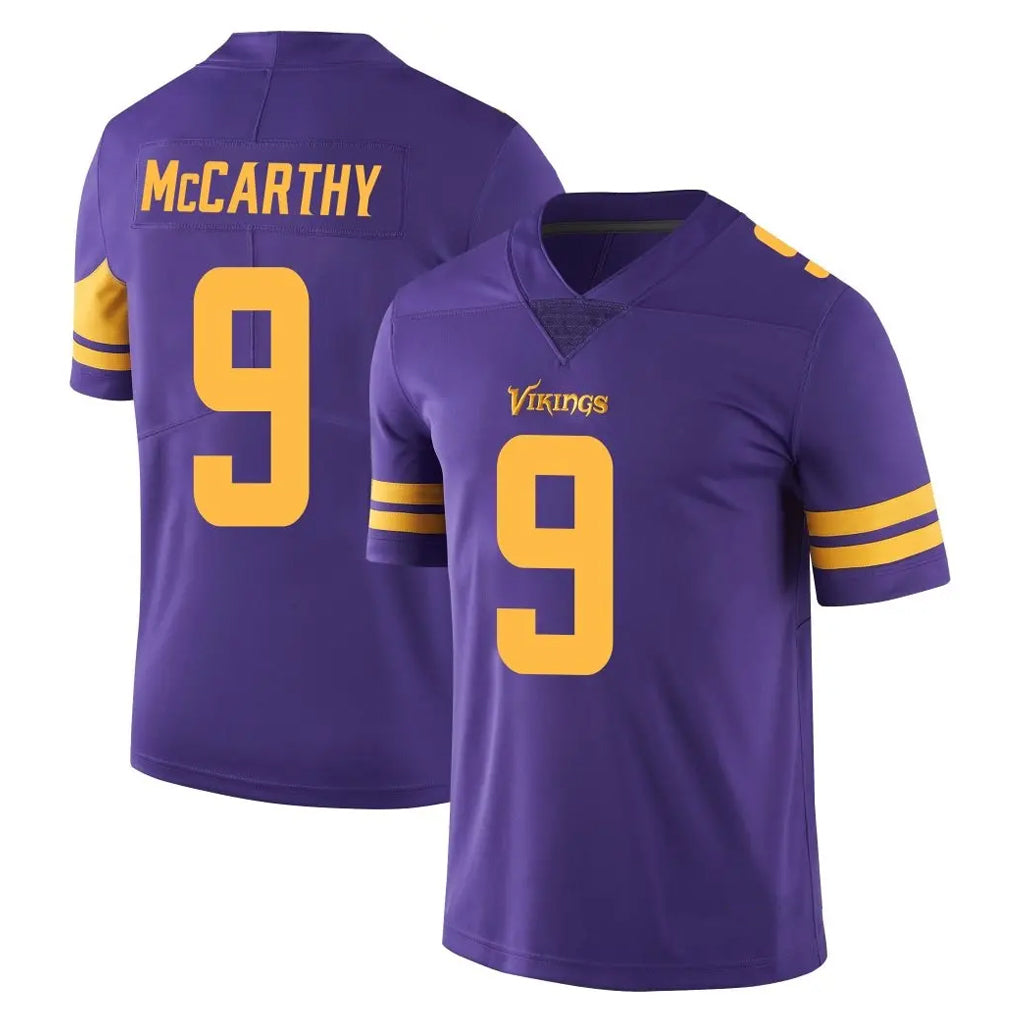 M.Vikings #9 J.J. McCarthy Player Purple Limited Color Rush Home Game Gdoa Stitched Jerseys