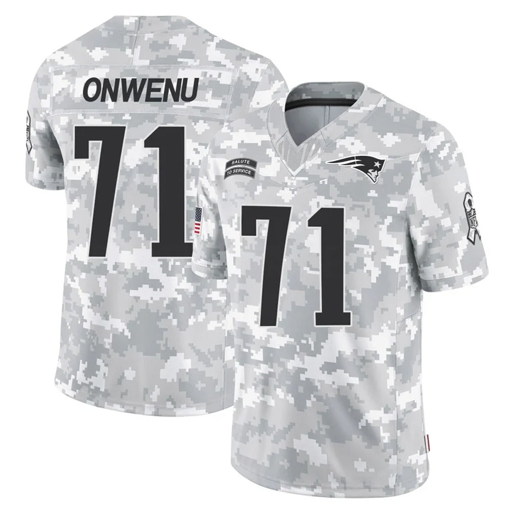 NE.Patriots #71 Mike Onwenu Player Arctic Camo Salute To Service Limited Game Gdoa Stitched Jerseys