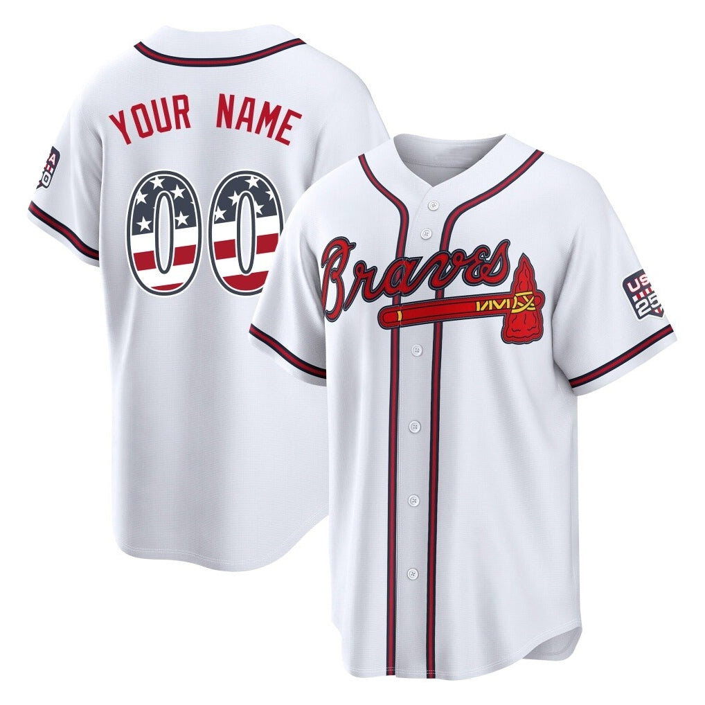 Custom A.Braves White USA 250 Fourth Of July Limited Home Game Any Name & Number Gdoa Stitched Jerseys