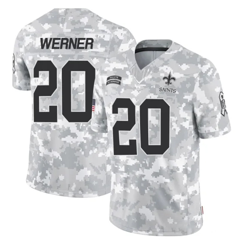 NO.Saints #20 Pete Werner Player Arctic Camo Salute To Service Limited Game Gdoa Stitched Jerseys