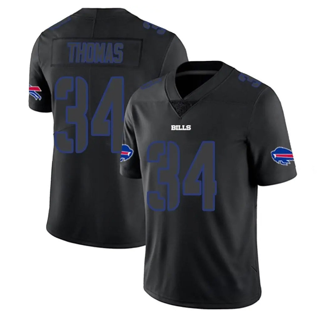 B.Bills #34 Thurman Thomas Player Black Impact Limited Home Game Gdoa Stitched Jerseys