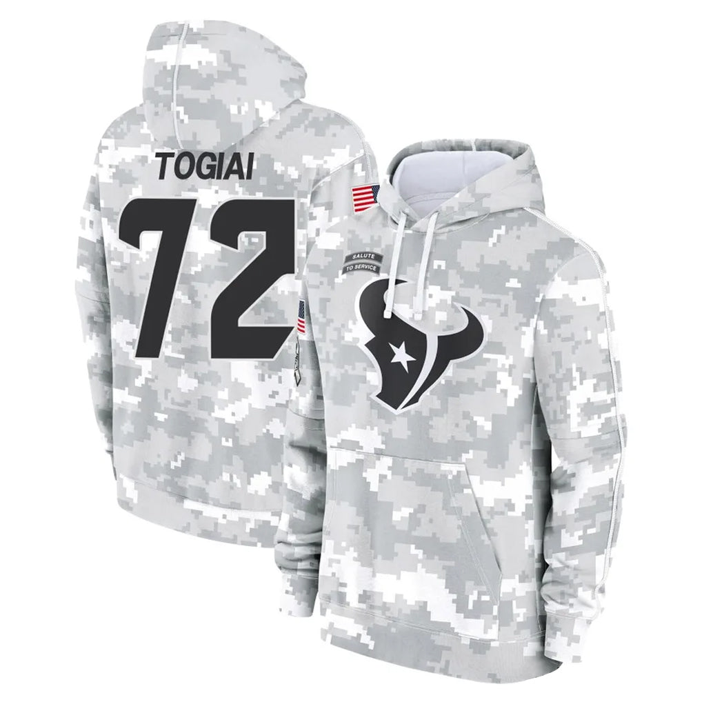 H.Texans #72 Tommy Togiai Player Arctic Camo Salute to Service Hoodies Limited Game Gdoa Stitched Jerseys