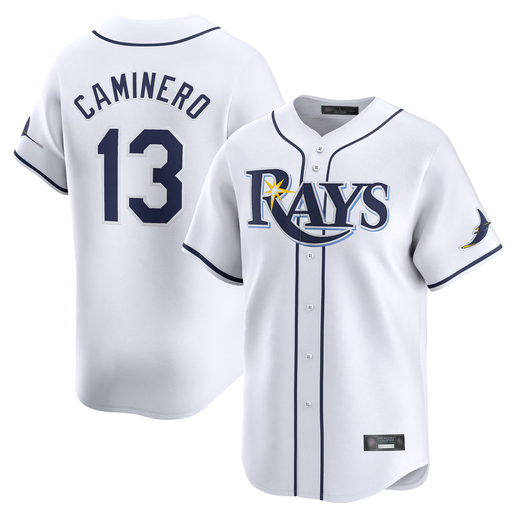 T.Bay Rays #13 Junior Caminero Player White Home Limited Fdoa Stitched Jerseys