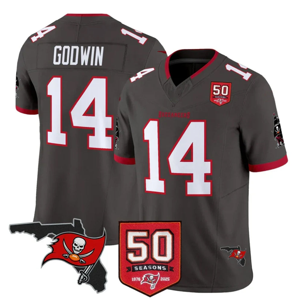 TB.Buccaneers #14 Chris Godwin Jr. Player Pewter Limited 2026 Season Vapor F.U.S.E. Home Game Gdoa Stitched Jerseys