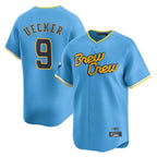 M.Brewers #9 Bob Uecker Player Light Blue City Connect Home Limited Fdoa Stitched Jerseys