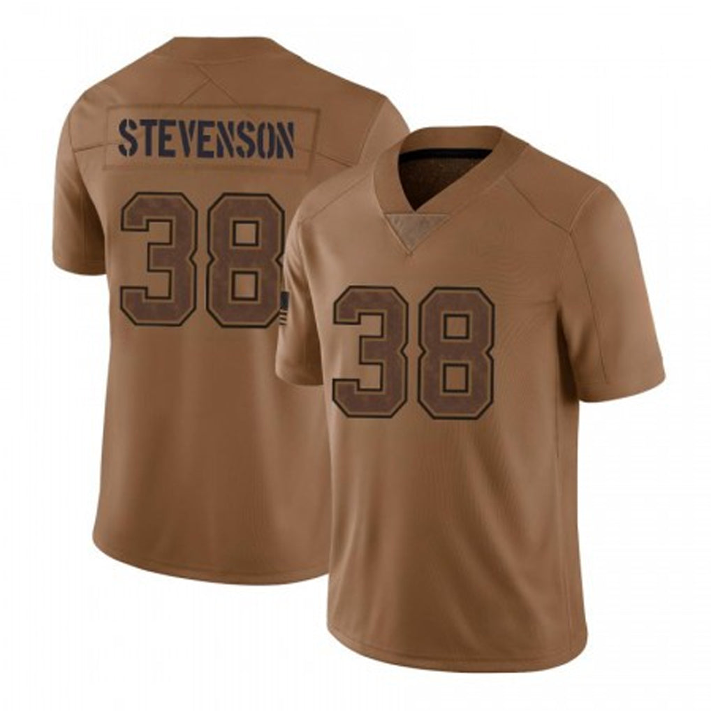 NE.Patriots #38 Rhamondre Stevenson Player Brown Salute To Service Limited Gdoa Stitched Jerseys