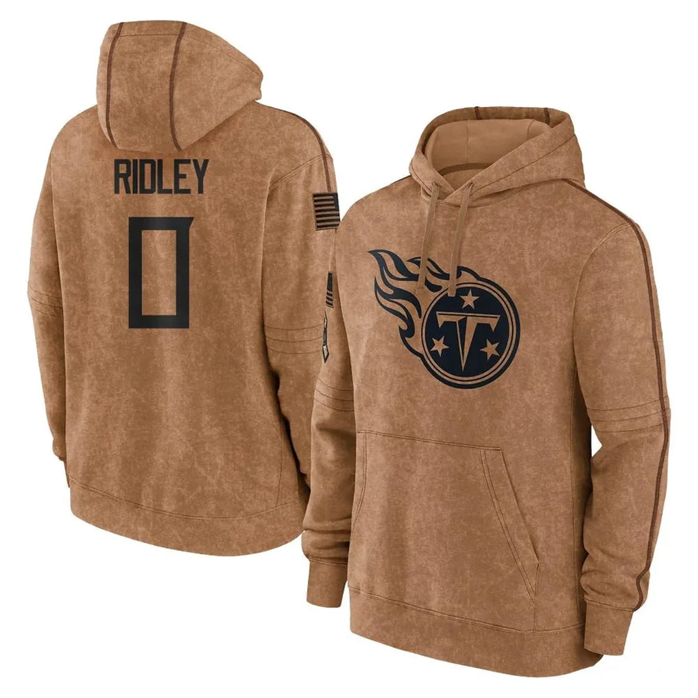 T.Titans #0 Calvin Ridley Player Brown Salute To Service Club Pullover Hoodies Home Game Gdoa Stitched Jerseys