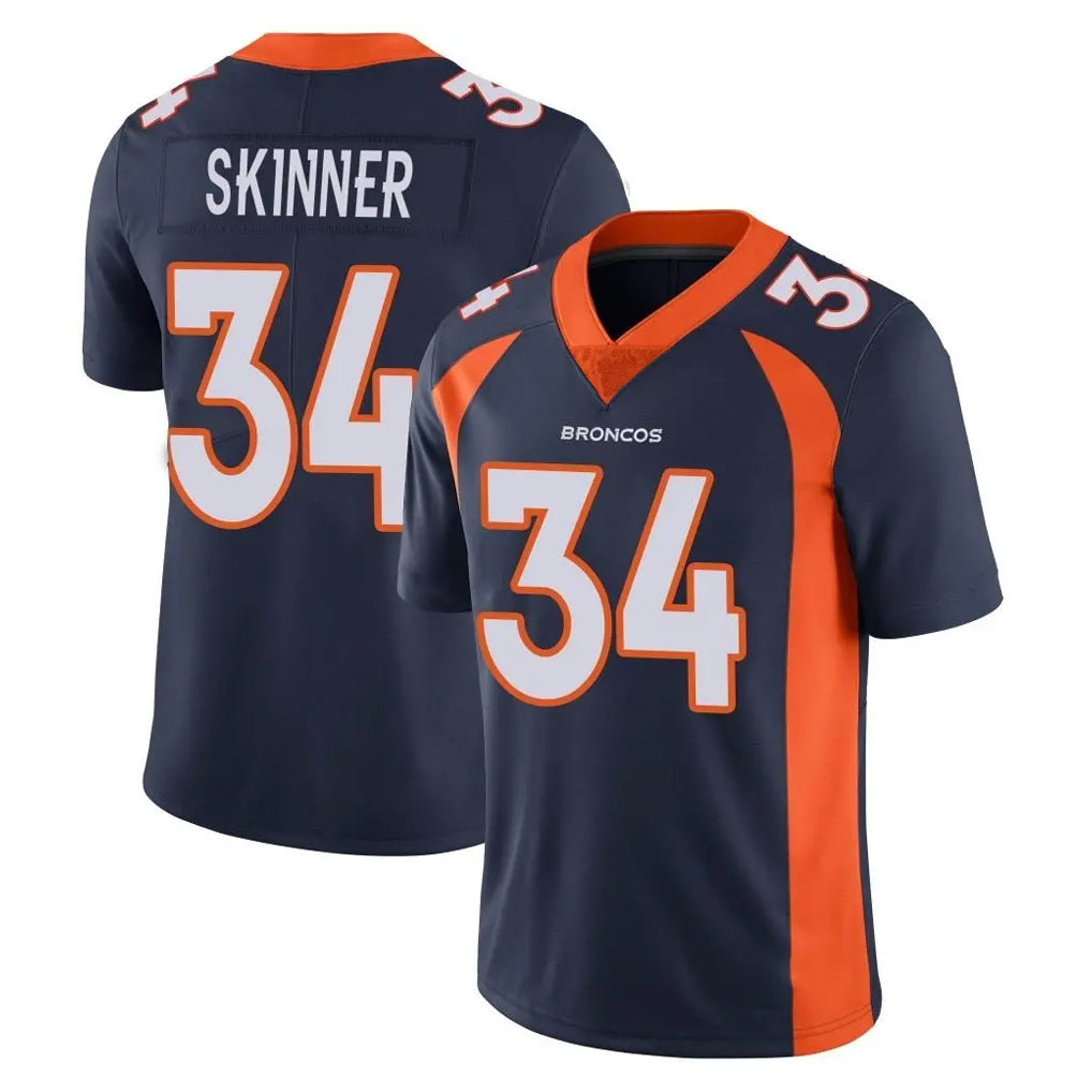 D.Broncos #34 JL Skinner Player Navy Vapor Untouchable Limited Game Gdoa Stitched Jerseys