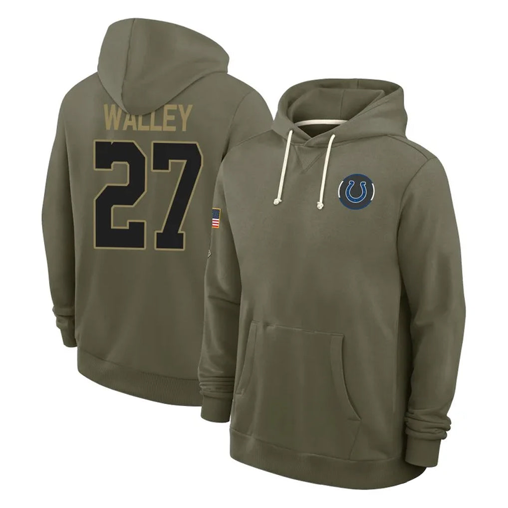 IN.Colts #27 Justin Walley Player Olive Salute to Service Pullover Hoodies Limited Gdoa Stitched Jerseys