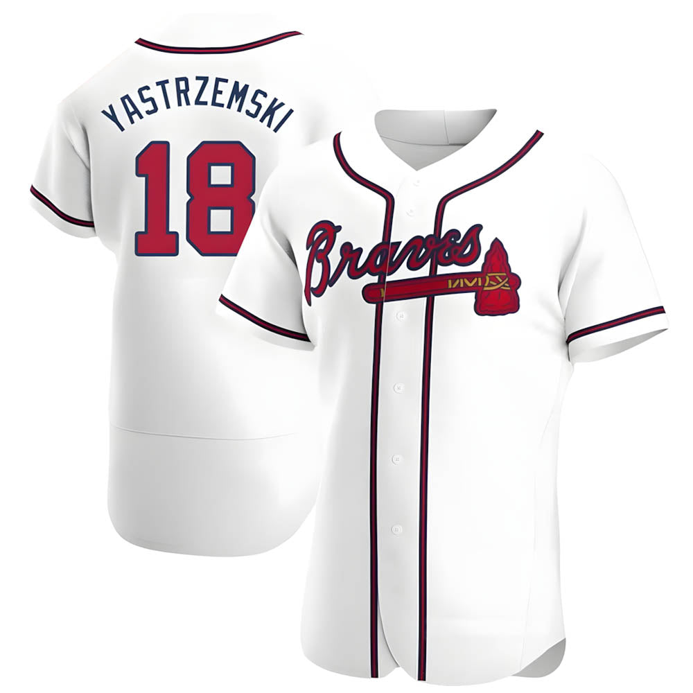 A.Braves #18 Mike Yastrzemski player White Authentic Home Stitched Jerseys