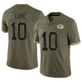 GB.Packers #10 Jordan Love Player Olive Salute To Service Limited Gdoa Stitched Jerseys