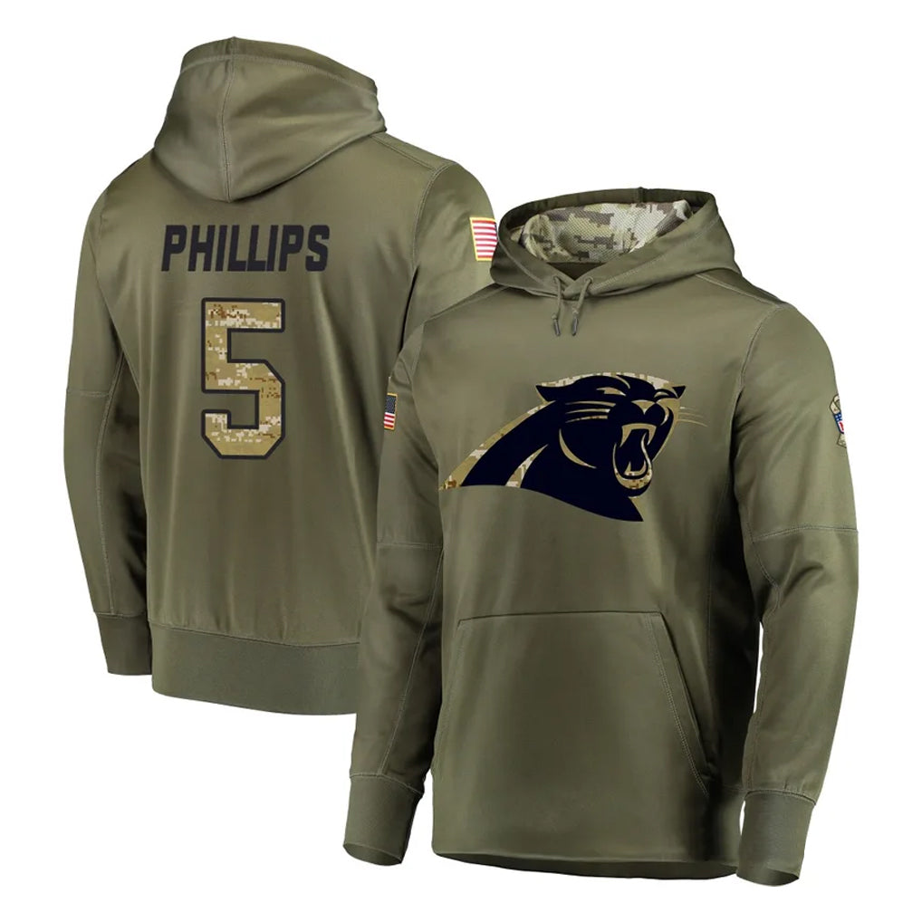 C.Panthers #5 Jaelan Phillips Player Olive Salute to Service Hoodies Gdoa Stitched Jerseys
