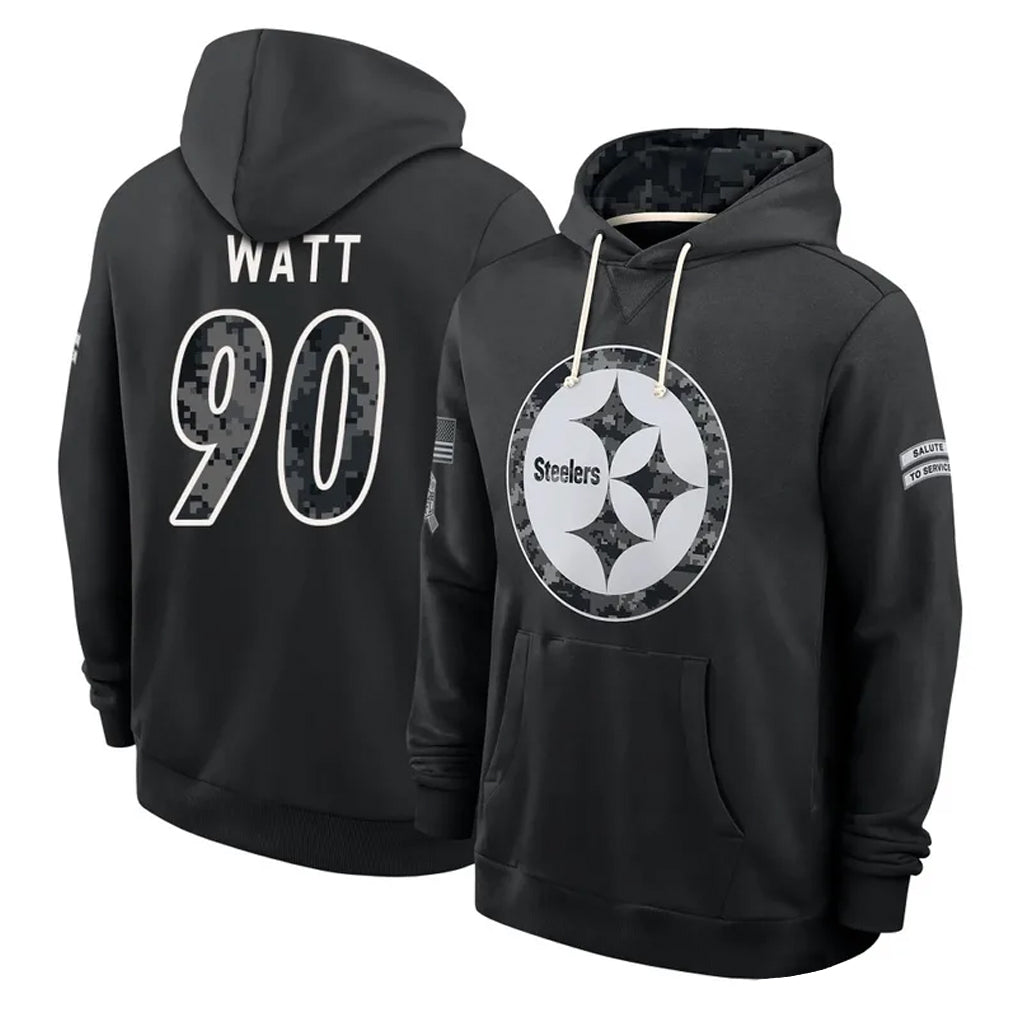 P.Steelers #90 T.J. Watt Player 2026 Black Logo Pullover Hoodies Limited Game Gdoa Stitched Jerseys