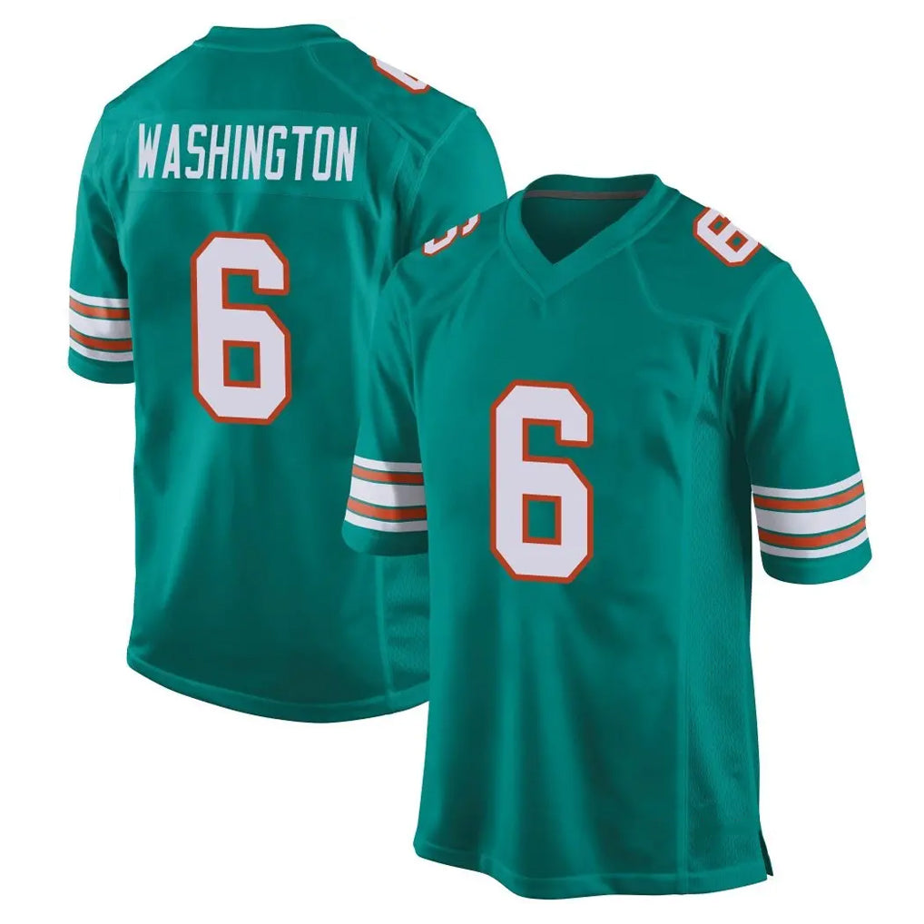 M.Dolphins #6 Malik Washington Player Aqua Alternate Home Game Gdoa Stitched Jerseys