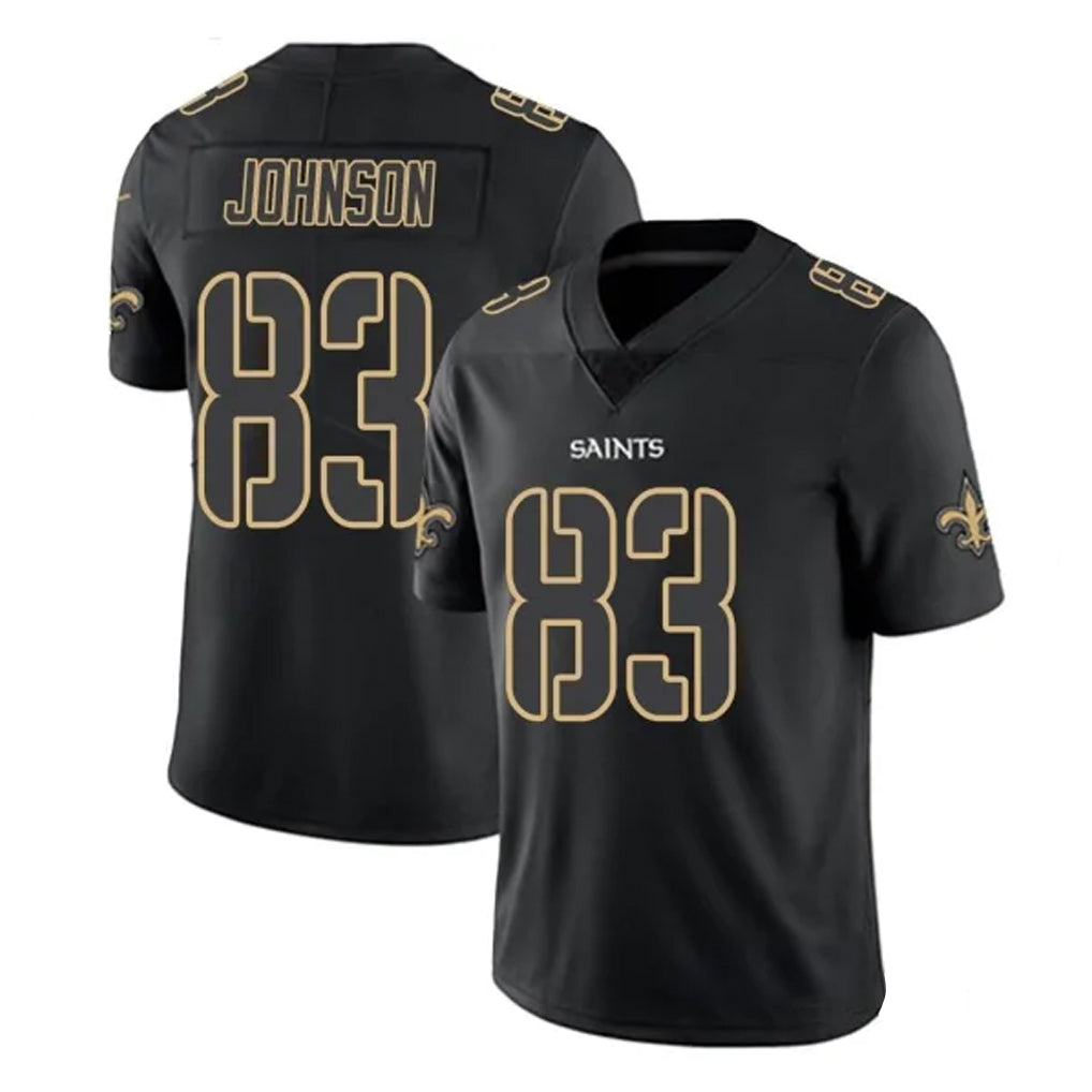 NO.Saints #83 Juwan Johnson Player Black Impact Limited Home Game Gdoa Stitched Jerseys