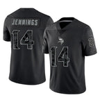 M.Vikings #14 Jauan Jennings Player Black Reflective LImited Home Game Gdoa Stitched Jerseys