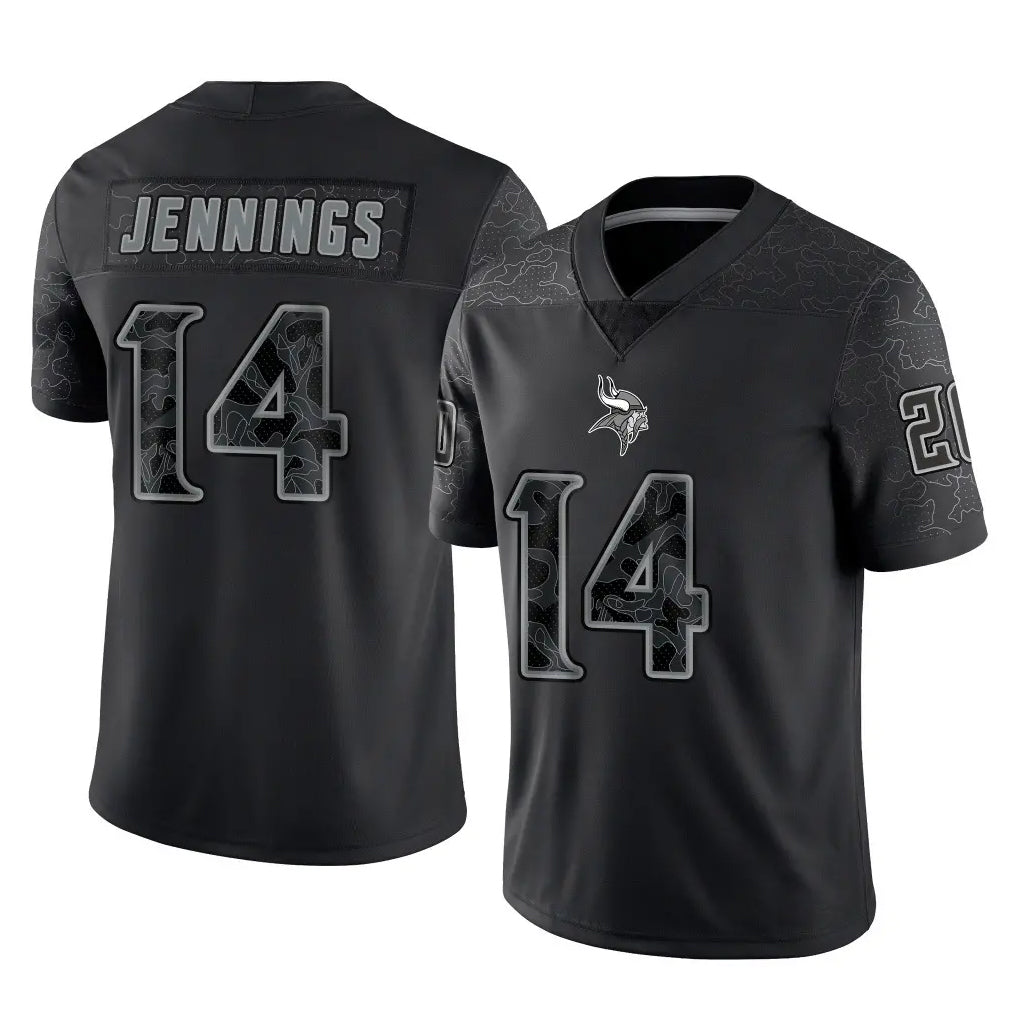 M.Vikings #14 Jauan Jennings Player Black Reflective LImited Home Game Gdoa Stitched Jerseys