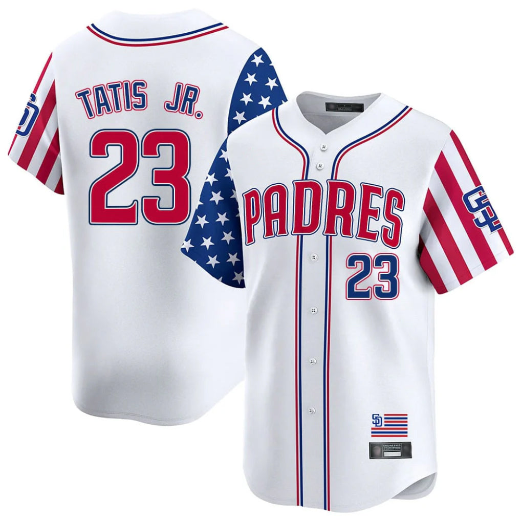 S.Diego Padres #23 Fernando Tatis Jr Player White Independence Day Home Limited Fdoa Stitched Jerseys
