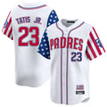 S.Diego Padres #23 Fernando Tatis Jr Player White Independence Day Home Limited Fdoa Stitched Jerseys